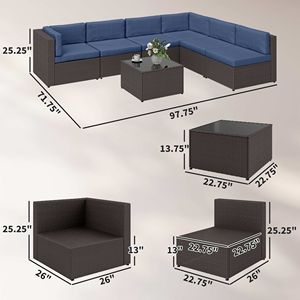 Set di Mobili da Giardino in Rattan PE a 7 Pezzi con Tavolino in Vetro, Set Conversazione per Esterni Resistente alle Intemperie - Product Image 2