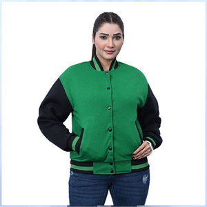 Custom Womens Varsity Jacket Kelly Green <b>Fleece</b> Letterman Jacket <b>Black</b> Contrast Sleeves Ladies Bomber Jacket Casual Streetwear - Product Image 4