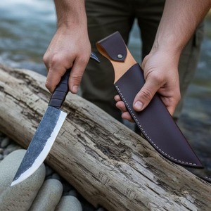 Cuchillo Vikingo Forjado a Mano, Hoja de Acero al Carbono, Empuñadura con Cabeza de Cuervo, Punta de Caza, Mango de Cuero, 9.5 Pulgadas - Product Image 3