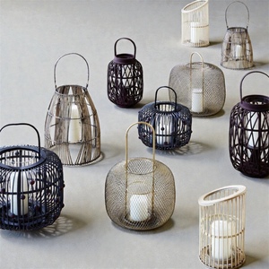 Iron Candle <b>Lanterns</b> <b>Set</b> Modern Wire Design Home Decoration Durable Votive Holders Black Brown White - Product Image 2