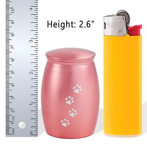 Pet Urn Teardrop Shape Stainless Steel Airtight <b>Dog</b> Memorial Pink With Paw Prints - Product Image 5