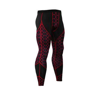 Ensemble de compression géométrique noir et rouge pour hommes, haut à manches longues et col rond, pantalon long, coupe sportive à séchage rapide - Product Image 3