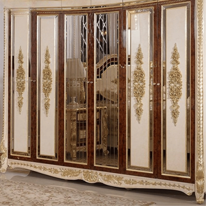 Armario Clásico Francés de Alta Gama, Ecológico, de Madera de Caoba en Tono Nogal, con Tallado en Hoja de Oro y Puerta con Espejo, para Dormitorio de Lujo - Product Image 5