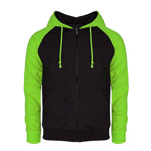 Unisex Black Green Raglan Sleeve Hooded Zipper Sweatshirt Regular Fit Casual Autumn Fleece 100% Cotton Anti-Wrinkle 370g Printed - Product Image 1