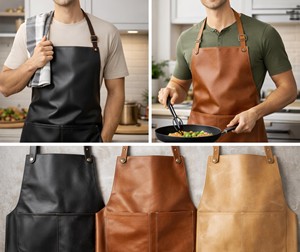High Quality Handmade Classic Luxury Genuine Leather <b>Apron</b> for <b>BBQ</b> Grill Kitchen Custom Logo Bulk Supplier Factory Direct Water - Product Image 4
