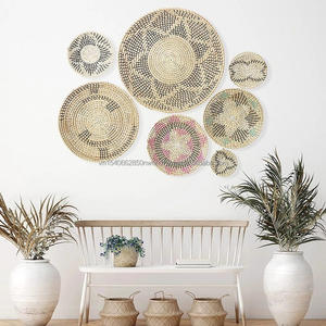 Art mural moderne de luxe en jonc de mer de style Boho paniers suspendus fabricant vietnamien ensemble salon décor à la maison - Product Image 4