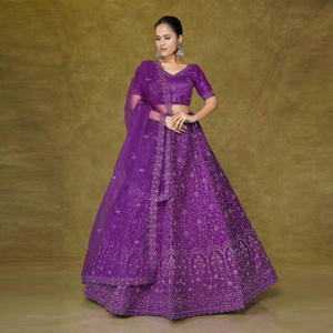 Lehenga Choli Premium en Tissu Filet avec Broderie Zari et Paillettes, Jupe Longue Évasée, Blouse de Créateur et Dupatta Doux pour Mariage et Cérémonies - Product Image 1
