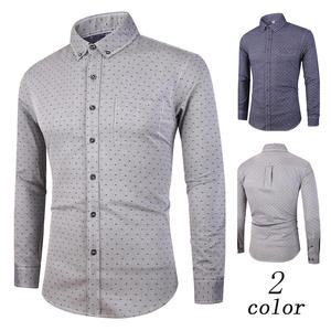 เสื้อเชิ้ตผู้ชายสีเทาลายจุด แขนยาว ผ้าฝ้ายป๊อปลิน 100% สไตล์สมาร์ทแคชชวล สำหรับใส่ในฤดูใบไม้ร่วง - Product Image 3
