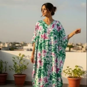 Caftán Shibori de Algodón para Mujer, Estilo Tie Dye Boho, Vestido Largo para la Noche o la Playa - Product Image 1