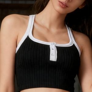 Top Corto de Yoga Acordonado con Contraste para Mujer, Estilo <span class=keywords><strong>Retro</strong></span>, Cuello Redondo, Sin Mangas, Secado Rápido, Chaleco Deportivo para Gimnasio - Product Image 1