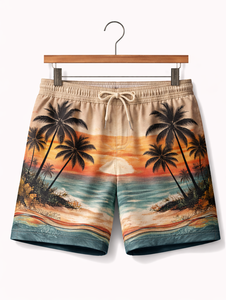 Shorts de Baño Tropicales Vintage para Hombre – Shorts de Secado Rápido con Estampado de Palmeras de Sunset Beach - Product Image 3