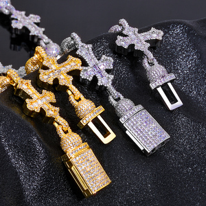<b>Mens</b> Lab Grown Diamond 925 <b>Silver</b> Cross Link Bracelet Iced Out Rectangular Clasp Luxury Statement Fashion Bracelet - Product Image 5