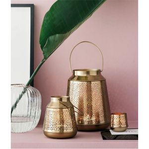 <b>Gold</b> Metal <b>Lantern</b> Pair Intricate Cutout Pattern Tea Light Candle Holder Vintage Style Table Centerpiece Home Decor Gift <b>Lantern</b> - Product Image 2