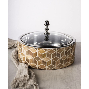 Cazuelas Redondas Modernas de Lujo con Tapa Dorada y Cuerpo de Acero Inoxidable, Diseño Duradero, Vajilla para Servir Alimentos, Olla para Calentar - Product Image 6