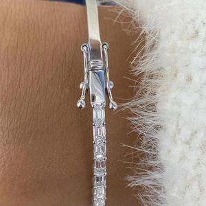 Emerald Cut Diamond Tennis Bracelet with Emerald Halo Center <b>Solid</b> <b>Gold</b> Luxury Bracelet Elegant Wedding Jewelry Gift For Her - Product Image 2
