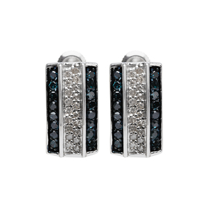 0.77 Cttw Round Cut White & Color Enhanced Blue Natural Diamond Rectangle <b>Stud</b> Earrings for Women in 925 Sterling <b>Silver</b> - Product Image 2