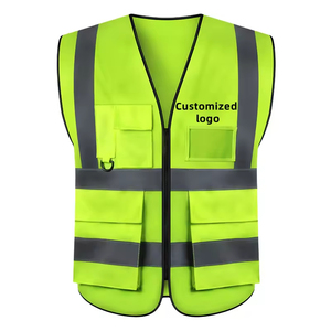 Gilet de sécurité réfléchissant vert fluorescent haute visibilité pour homme, respirant, en maille, avec poches, col en V, décontracté - Product Image 5