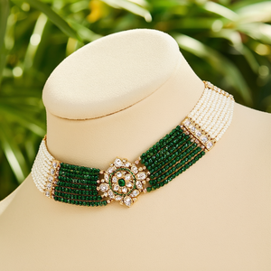Conjunto de Collar Choker de Diseño con Piedras Austriacas Brillantes, Perlas y Cuentas - 10575617DGR Joyería de Moda - Product Image 3