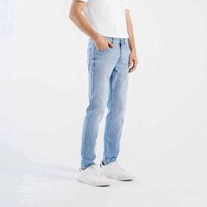 <b>Light</b> Blue Denim Jeans Men's Slim Tapered Fit Pants Faded Wash Comfortable Casual <b>Trousers</b> Modern Style Fashionable - Product Image 2