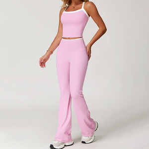 Ensemble de 3 pièces de vêtements de fitness pour femmes, vente en gros, taille haute, longueur intégrale, respirant, sans couture, en Spandex/Nylon 220g, Leggings et Yoga - Product Image 1