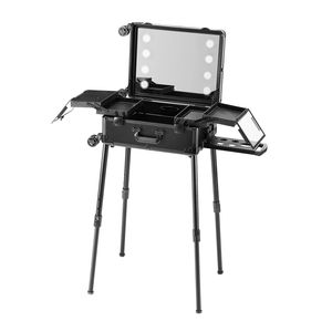 Valigia Professionale per Trucco da Viaggio con Specchio Illuminato, 4 Vassoi Portaoggetti, Porta Pennelli, Ruote Girevoli, Chiusura di Sicurezza e Maniglia - Product Image 1