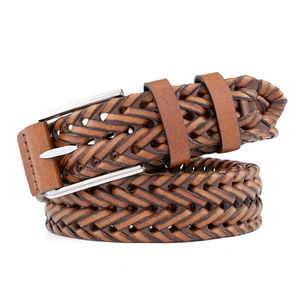 Custom Logo Men's Black Adjustable Braided Stretch Leather End Tip <b>Elastic</b> Stretch <b>Belt</b> - Product Image 3