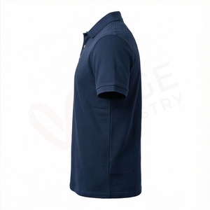 เสื้อโปโลแขนสั้นสีน้ำเงินกรมท่าสำหรับผู้ชาย ผ้าฝ้าย 100% ผ้าปิเก้ถัก สวมใส่สบาย ระบายอากาศได้ดี ทรงปกติ ดีไซน์กระดุม - Product Image 3