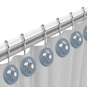 12pc Modern Classic Luxury Bathroom Sheer Shower <b>Curtain</b> Set 12 <b>Hooks</b> Blue with Contemporary Decor Stylish Capri Design - Product Image 3