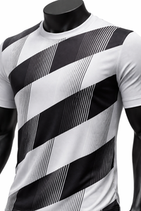 Camiseta de Fútbol para Hombre, Rayas Blancas y Negras, Manga Corta, Cuello Redondo, Absorbe la Humedad, Ajustada, Poliéster, Nombre y Número Personalizables, Deporte Personalizado - Product Image 5
