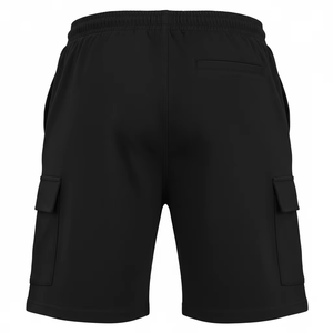 Men's Black Casual Two Piece <b>Set</b> Crew Neck T-Shirt And Cargo Shorts Solid Color Breathable <b>Knitted</b> Summer Wear - Product Image 5