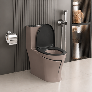 WC monobloc moderne marron en céramique, chasse d'eau Tornado, cuvette allongée, fixation au sol, design sans bride, siphon en S/P pour usage hospitalier - Product Image 2