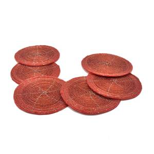 Handmade <b>Round</b> Red Beaded Coasters Cotton Placemats Home Decoration Table Mats - Product Image 5