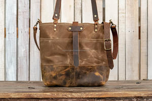 Bolso de mano de lona encerada de primera calidad con asas de cuero Bolso de hombro duradero Vintage para mujeres y hombres - Product Image 2