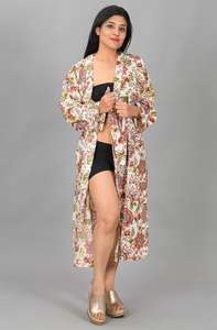 ผ้าฝ้าย 100% ลายดอกไม้หรูหรา คอวี มีเชือกผูก ความยาวเต็มตัว แขนครึ่งตัว แห้งเร็ว โรแมนติก เสื้อคลุมกิโมโน ของขวัญคริสต์มาส - Product Image 3