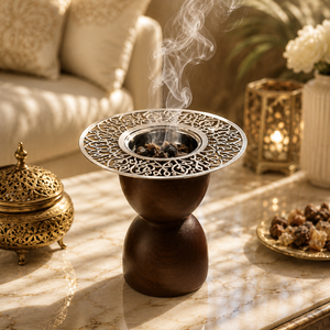 Quemador de incienso de latón premium con taza de madera, quemador de incienso árabe Oud para Ramadán, Eid, decoración islámica del hogar, fabricante mayorista - Product Image 4