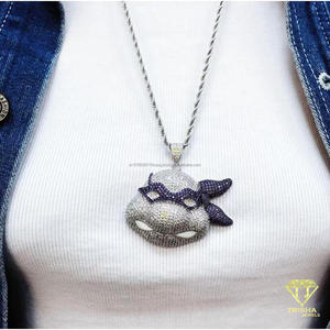 Pendentif Moissanite Diamant Personnage Masqué Iced Out en Argent Sterling 925, Collier Hip Hop Violet et Blanc, Bijoux - Product Image 1