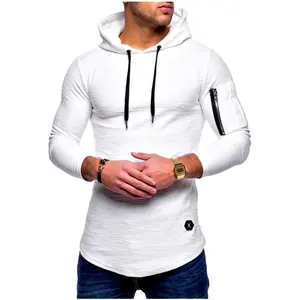 Hoodie Ramping Lengan Panjang Pria, Pullover Otot Atasan Olahraga Gym Kaus Desain Logo Disesuaikan Hoodie Pria