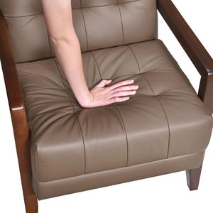 Poltrona Moderna in Pelle Marrone con Lavorazione Trapuntata, Finitura in Noce, Arredamento in Legno per Soggiorno - Product Image 5