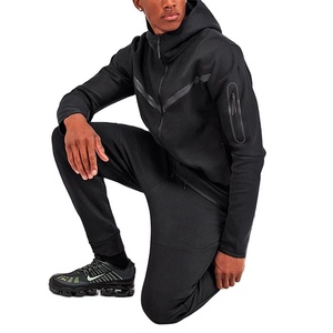 Men's Black Hooded Tracksuit <b>Set</b> Full Sleeve Sweatshirt Pants Solid Color Sporty Autumn Wear Breathable Polyester Material - Product Image 5