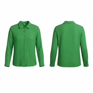 Chemise à manches longues boutonnée 100 % haute qualité, chemisier texturé décontracté, haut léger et doux pour le bureau, polos - Product Image 3