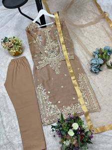 Conjunto de Salwar Kameez Bordado en Seda, Traje Tradicional Pakistaní para Mujer, Vestido Floral con Cuentas para Bodas y Fiestas - Product Image 5