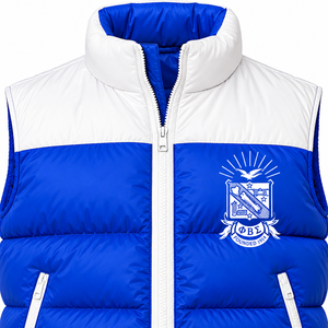 Phi Beta Sigma Gothic Royal Blue <b>White</b> <b>Men's</b> Breathable Puffer <b>Vest</b> Sleeveless Padded Embroidered Zip-Up Winter Outerwear - Product Image 5