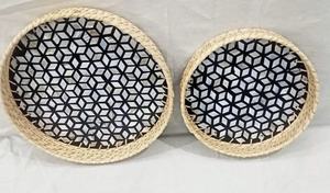 Plateau de service haut de gamme en nacre et rotin - Design moderne éco-responsable fait main pour cadeaux de mariage et de Ramadan - Product Image 3