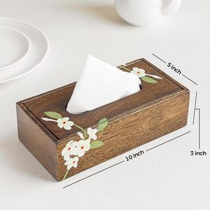 Handcrafted Wooden Tissue <b>Box</b> Cover <b>Floral</b> Inlay Decorative Napkin Holder Rustic Tissue Dispenser for Bathroom Living Room - Product Image 6