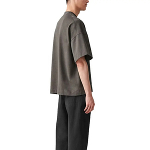 Men Oversized Short Sleeve T-Shirt Solid Color O-Neck Casual Loose Fit 100% Cotton Jersey Knitted Fabric Drop Shoulder Design - Product Image 4