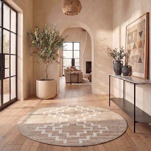 <b>Round</b> Geometric Jute Area Rug Flat Weave Bohemian Style Natural Fiber Non-Slip Living Room <b>Carpet</b> Eco-Friendly Low Pile <b>Carpet</b> - Product Image 1