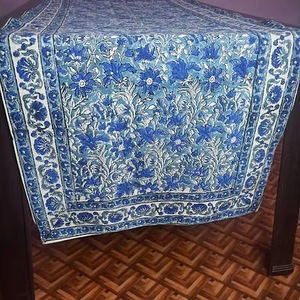 Ridhi Blue Floral Block Print Cotton Modern Eco-Friendly Washable <b>Table</b> <b>Runner</b> <b>Dining</b> <b>Table</b> Decor Thanksgiving Christmas Holiday - Product Image 3