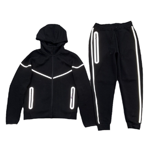 Conjunto de Sudadera con Capucha Reflectante para Hombre, con Cierre Frontal, Pantalones Deportivos de Forro Polar Técnico, Transpirable, para Otoño, Entrenamiento Deportivo - Product Image 2