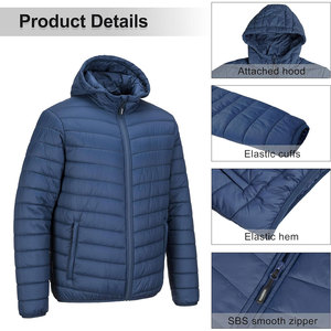 Men's Stylish Cozy Breathable Plus Size Puffer Jacket with Stand Collar Hood Nylon/Polyester Fabric Customizable for Cold Winter - Product Image 2