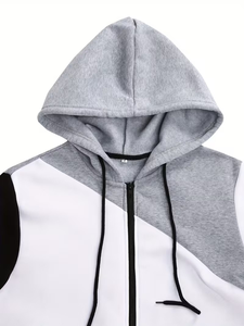 <b>Men's</b> Eco-Friendly Racer Hooded Zip-Up Fleece <b>Jacket</b> Smart Casual Slim Fit Winter Wear <b>White</b> Black Gray Polyester Cotton Knitted - Product Image 4